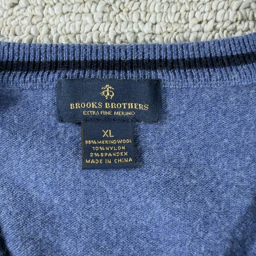Brooks Brothers Extra Fine Merino Wool V-Neck Sweater Blue Men’s Size XL - Picture 3 of 8